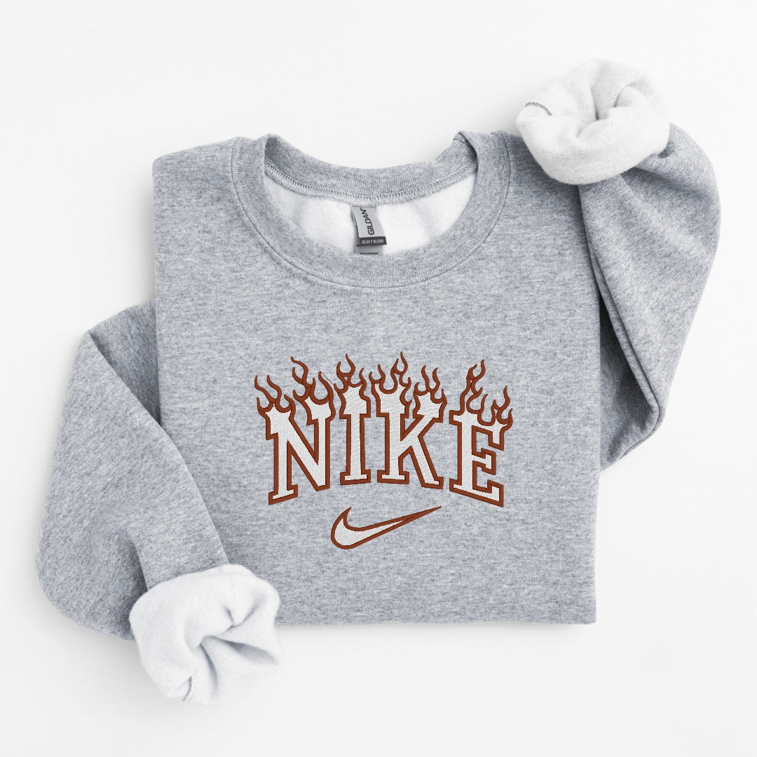 Brown Flame Embroidered Sweater
