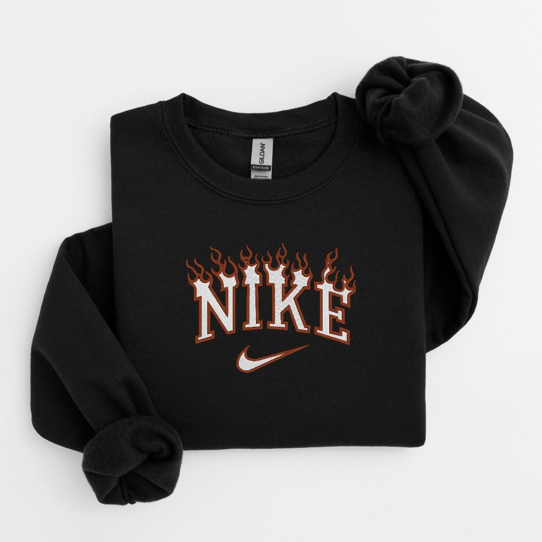 Brown Flame Embroidered Sweater