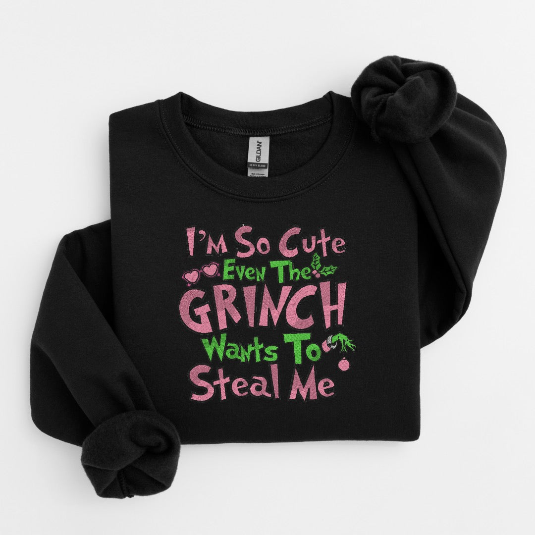 Grinch So Cute Embroidered Sweater