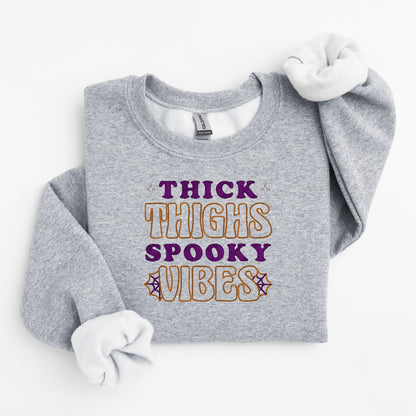 Thick Thighs Spooky Vibes Embroidered Sweater