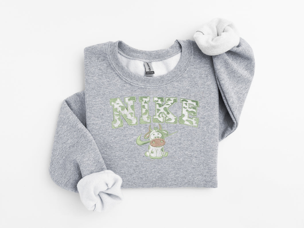 Sage Cow Embroidered Sweater