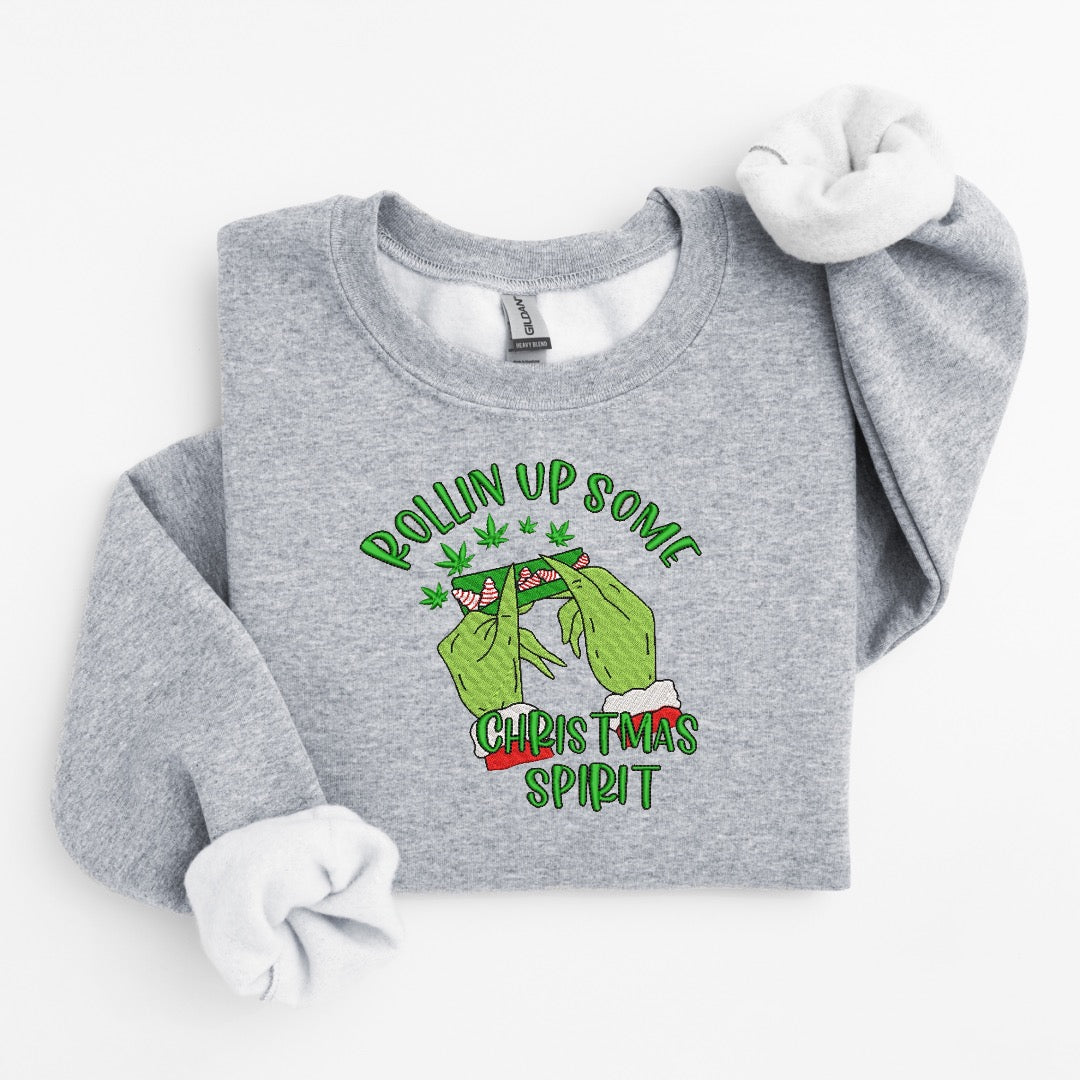 Grinch Christmas Spirit Embroidered Sweater