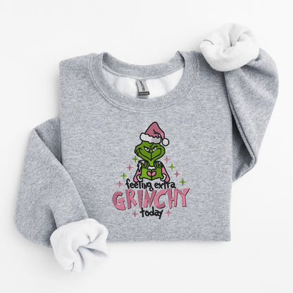 Grinchy Today Embroidered Sweater