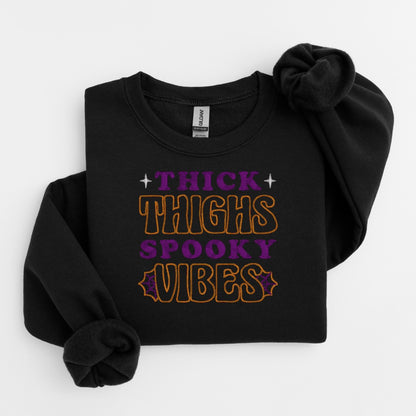 Thick Thighs Spooky Vibes Embroidered Sweater