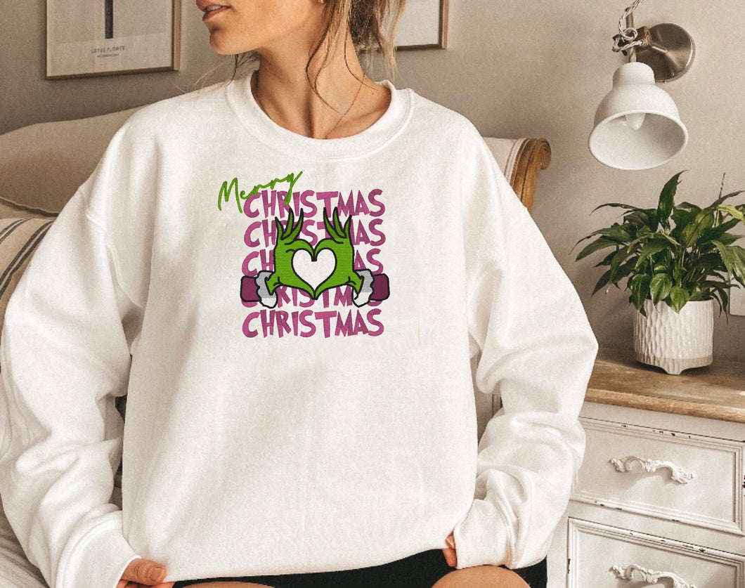 Grinch Merry Christmas Embroidered Sweater