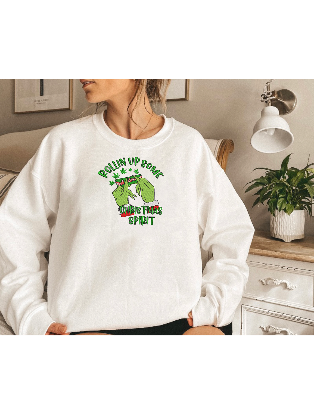 Grinch Christmas Spirit Embroidered Sweater