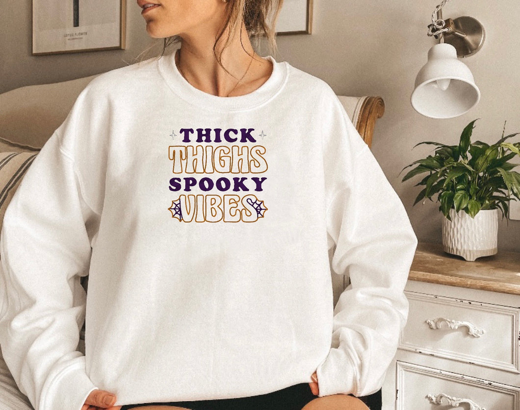 Thick Thighs Spooky Vibes Embroidered Sweater